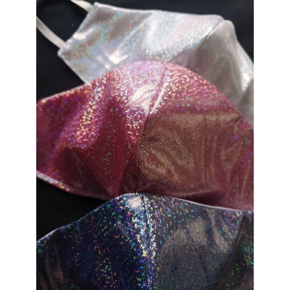 new 3 Holographic Glitter Handmade Cotton Party FaceMasks - Picture 4 of 4